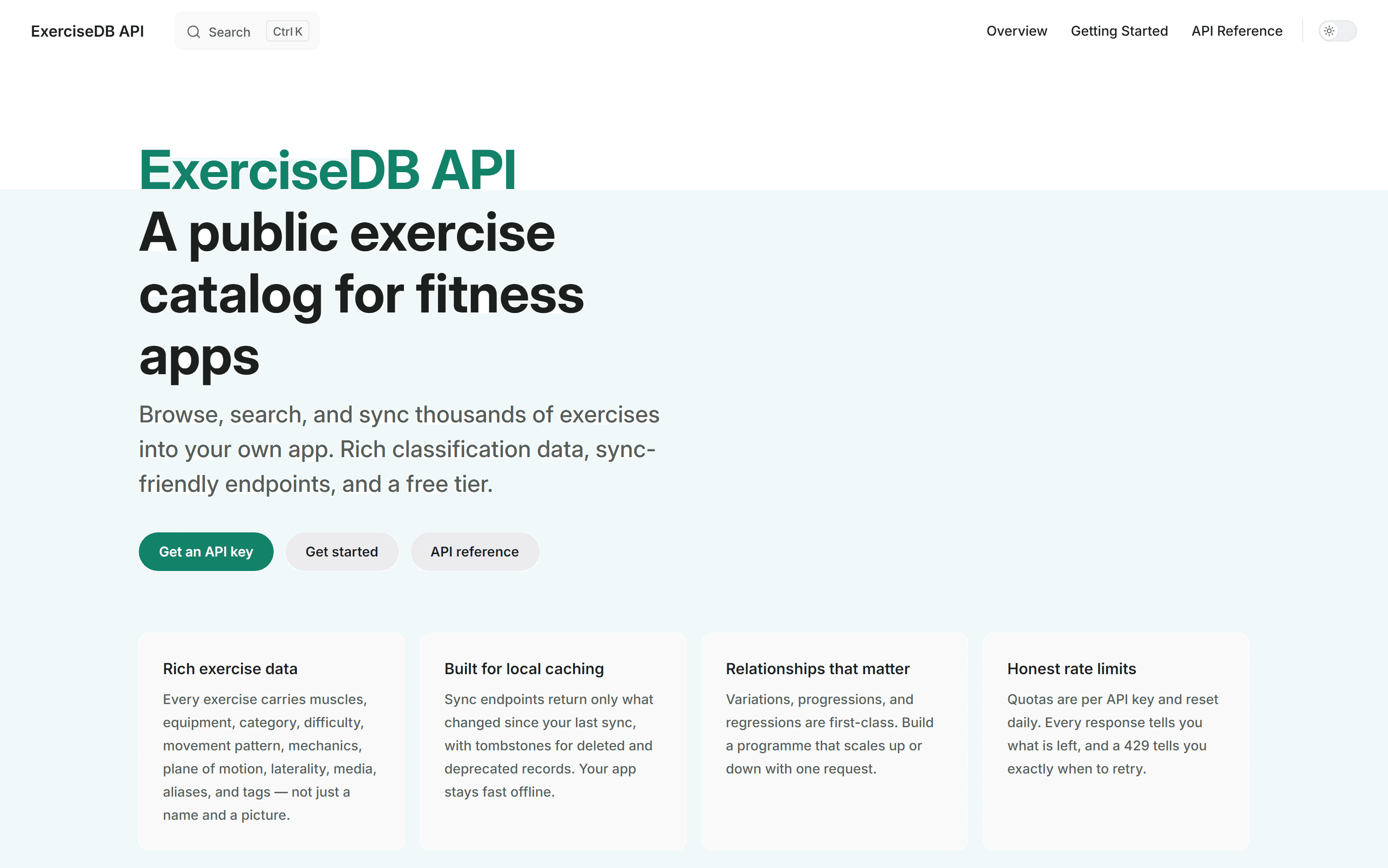 The ExerciseDB API documentation site
